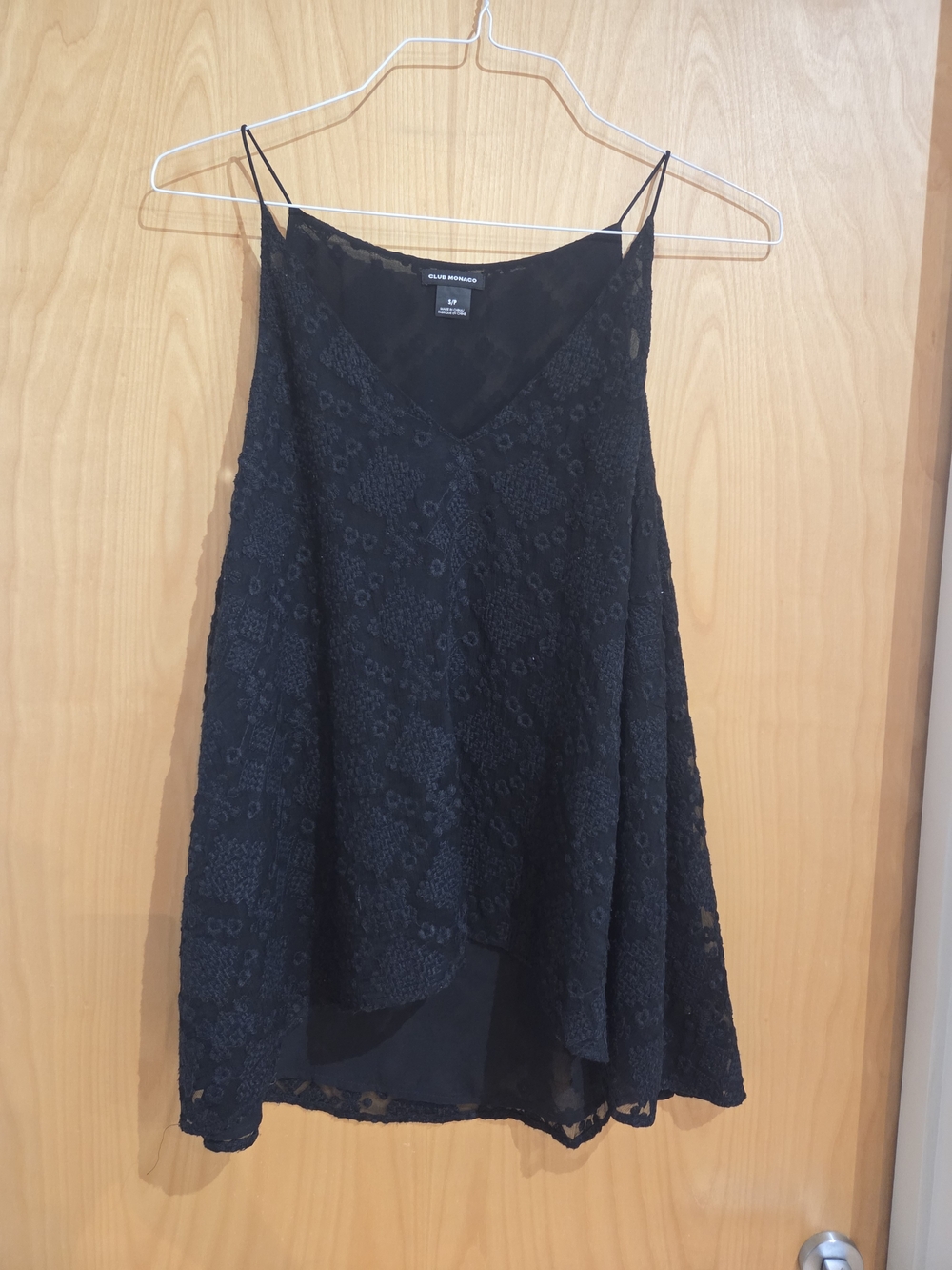 Club Monaco Black Sheer Lace V-Neck Top
